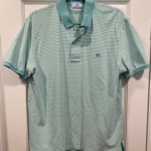 Southern Tide Polo- Aqua/White Stripe- M
